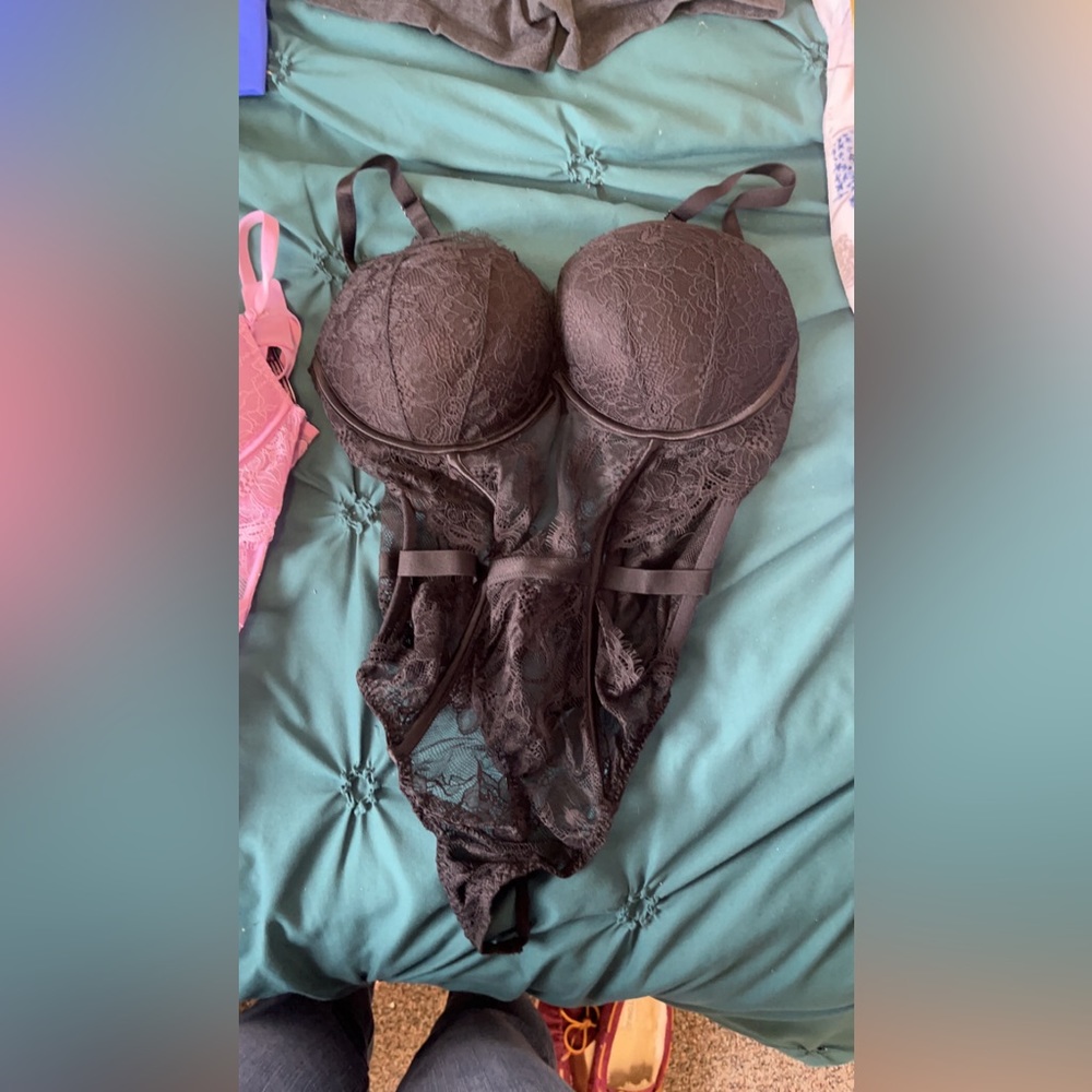 Black Lace Victorias Secret Bodysuit Size Large